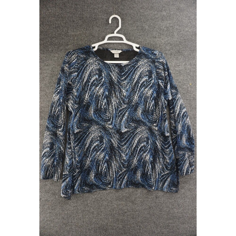 Christopher & Banks Women's Blouse 1X Abstract Wave Print Long Sleeve Knit Top